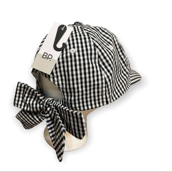 BP GINGHAM BOW CAP IN BLACK- WHITE NWT NORDSTROM One Size - Picture 5 of 5